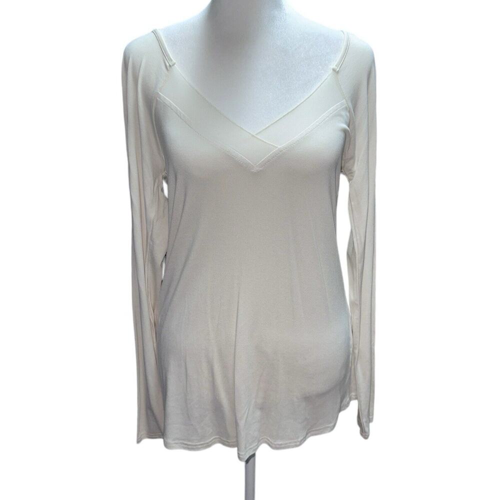 BKE Buckle Red Womens Antique White 3/4 Sleeve V-Neck Top Blouse Size Small, NEW